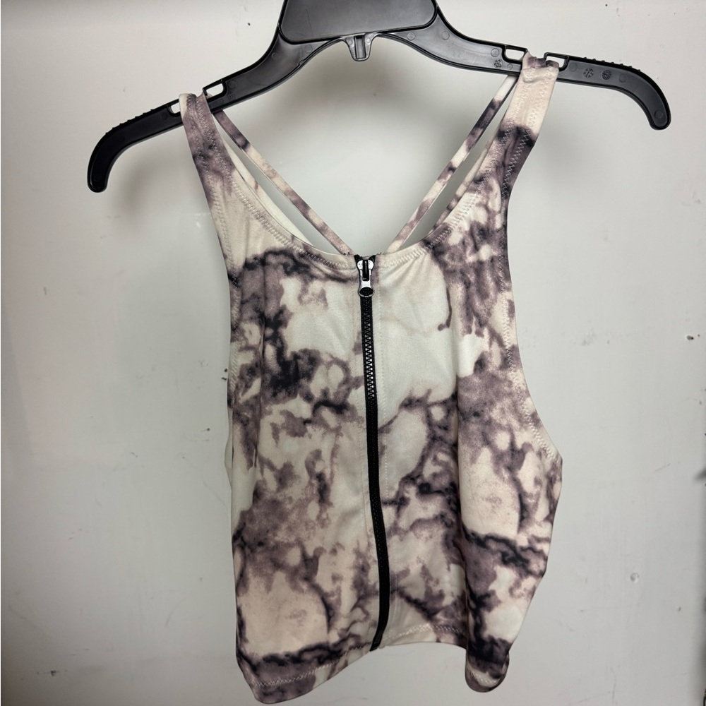 Charlotte Russe Black and White Tie Front Crop Tank Top
